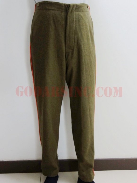 WWI New Zealand Army Brown-green Wool Red Pipped Infentry SD Trousers