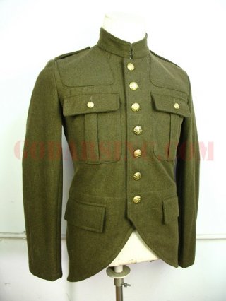 WWI Canadian Brown-green Wool Scottish Rifleman Servie Dress SD Tunic ("Cut away" Tunic)