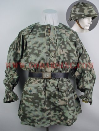 WWII German Waffen SS M42 Mint Blurred Edge Camo Reversible Smock & Helmet Cover