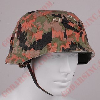 WWII German Waffen-SS Leibermuster Camo Helmet Cover (with foliage loops)